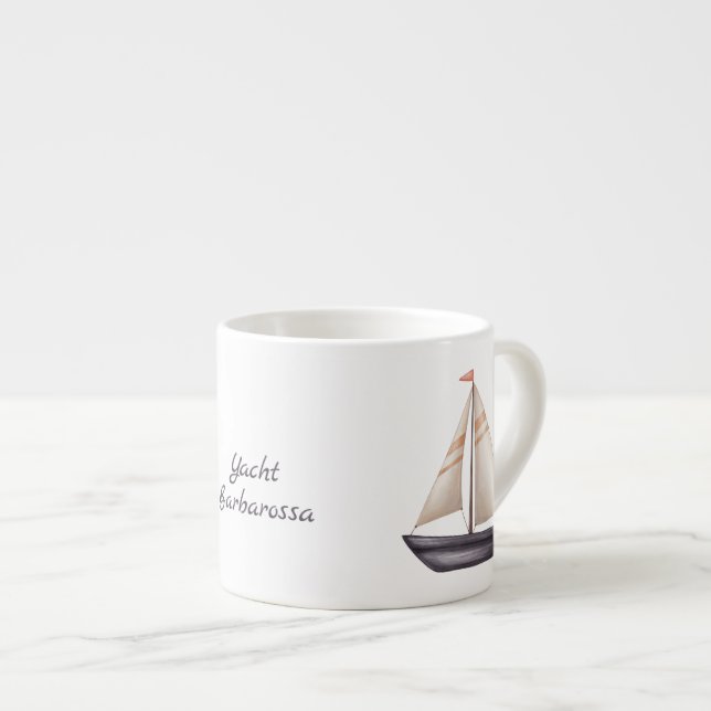 Brown Sailing Boat and Name Espresso Cup (Front Right)
