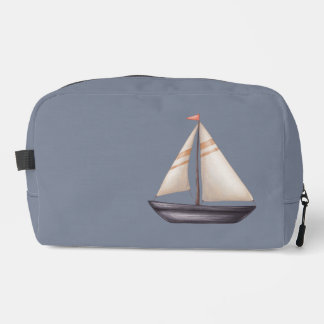 Brown Sailing Boat and Name on Gray Dopp Kit