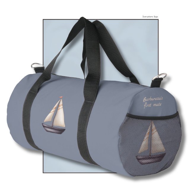 Brown Sailing Boat and Name on Grey Duffle Bag (Creator Uploaded)