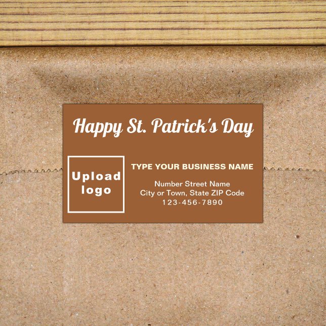 Brown Saint Patrick Business Rectangle Sticker (Business brand with Saint Patrick greeting on brown rectangle sticker)