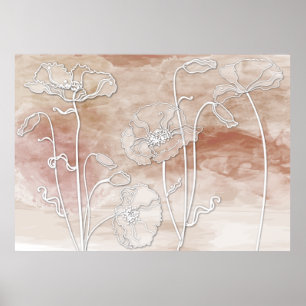 Brown Sand Abstract Watercolor and Poppies 3 Poster