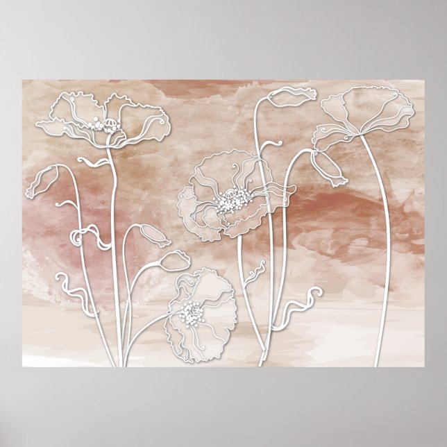 Brown Sand Abstract Watercolor and Poppies 3 Poster (Front)