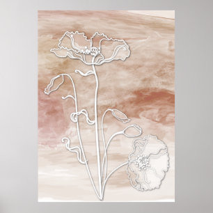 Brown Sand Abstract Watercolor and Poppies Poster