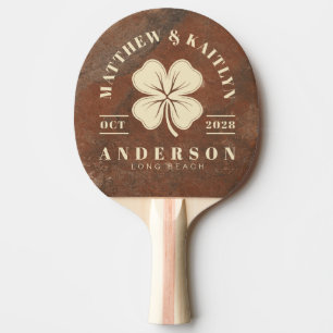 Brown Sand Stone Irish Clover Wedding Crest Ping Pong Paddle