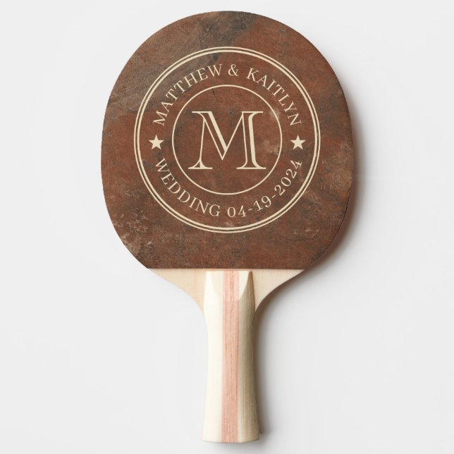 Brown Sand Stone Wedding Monogram Star Ping Pong Paddle (Front)