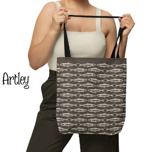 Brown Sardine Art Pattern Fish Drawings Tote Bag
