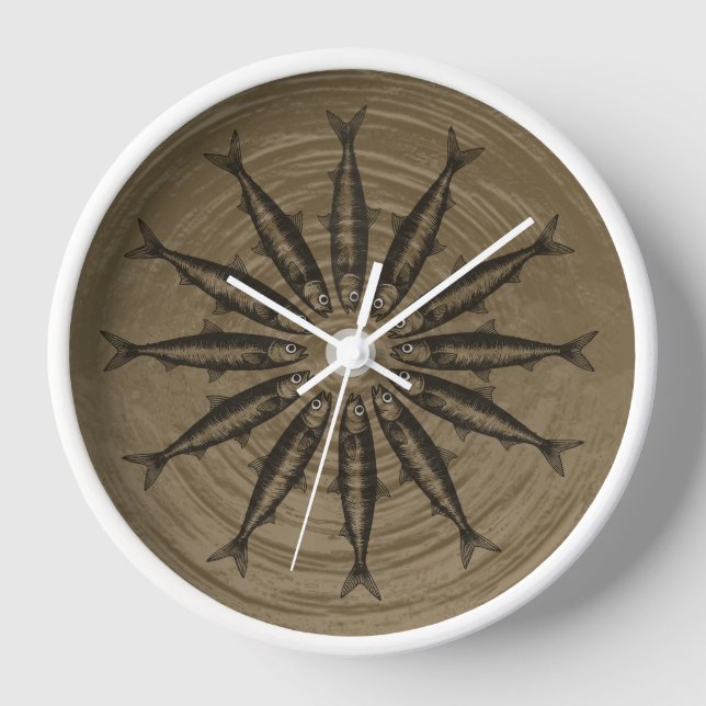 Brown Sardine Drawing Sketch Fish Pattern   Clock (Front)