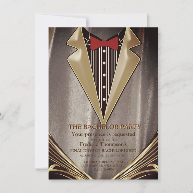 Brown Satin & Ivory Flower Bachelor invitation (Front)