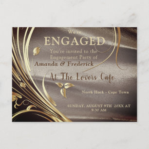 Brown Satin  & Sparkling Flower Engagement Invitation Postcard