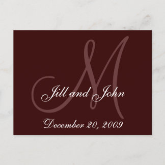 Brown Save the Date Monogram Announcement Postcard