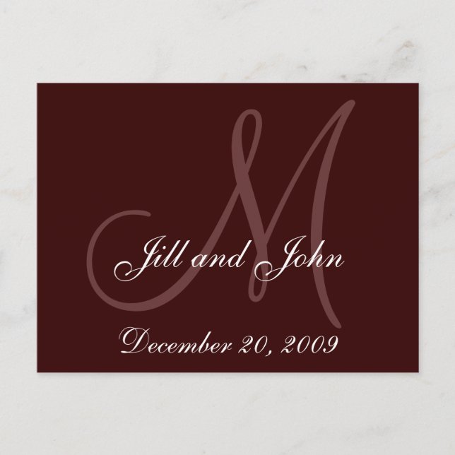 Brown Save the Date Monogram Announcement Postcard (Front)