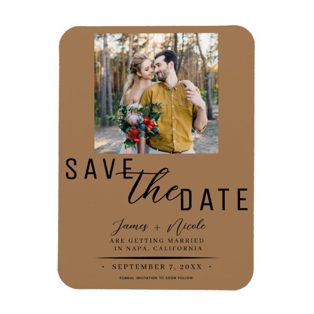 Brown Save the Date Photo Wedding Magnet (Vertical)
