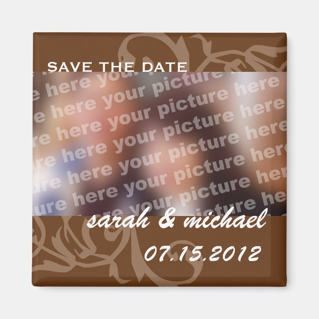 Brown save the date wedding announcement photo magnet (Front)
