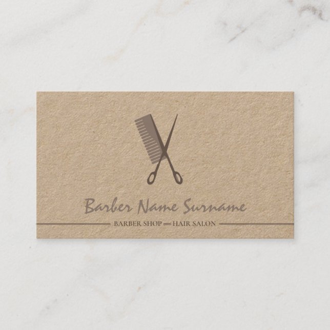 Brown Scissor Hair Comb Barber shop Modern Business Card (Front)