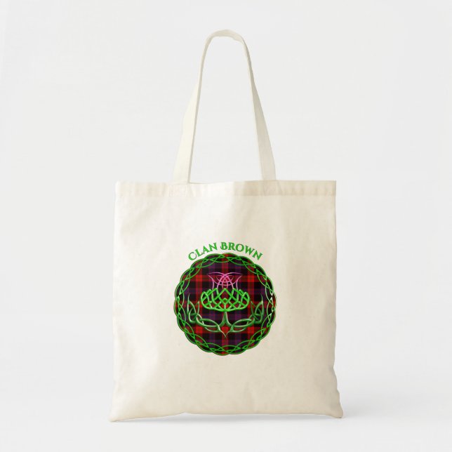 Brown Scottish Tartan Celtic Thistle Tote Bag (Front)