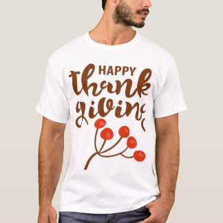 Brown Script Happy Thanksgiving Text With Autumn B T-Shirt
