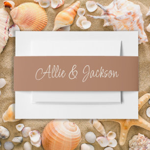 Brown Script Wedding Names Invitation Belly Band