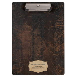 Brown Scuffed Leather (Faux) Personalised Clipboard