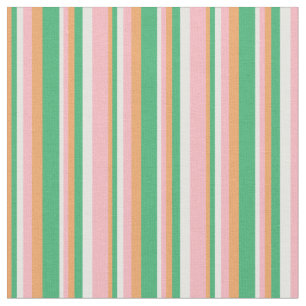 Brown, Sea Green, White & Light Pink Stripes Fabric