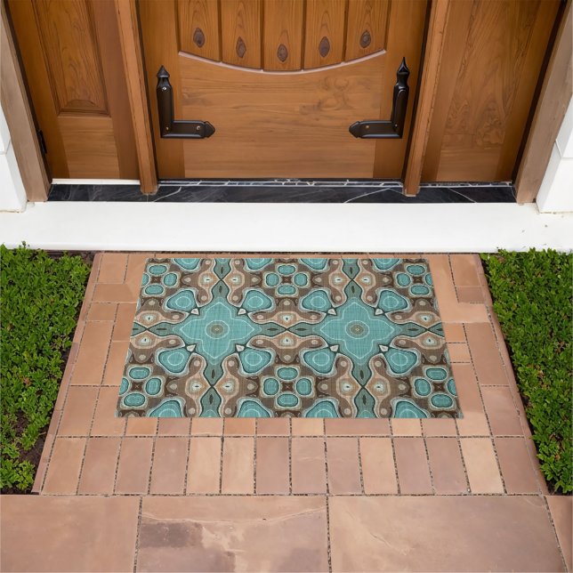 Brown Seaglass Teal Blue Green Orient Tribal Art Doormat (Outdoor)