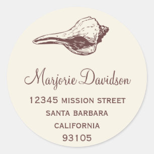 Brown seashell beach life circle address label