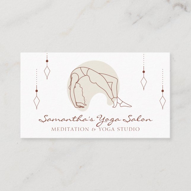 Brown Secret Geometry Pose Yoga Pilates Coach Business Card (Front)