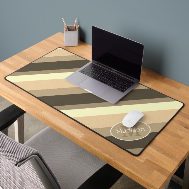 Brown sepia retro geometric lines Monogram Desk Mat (Office 2)