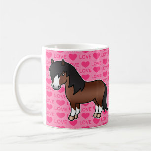 Brown Shetland Pony Cartoon Illustration On Pink Coffee Mug