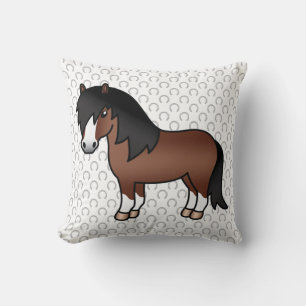 Brown Shetland Pony Cute Cartoon Illustration Cushion