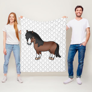 Brown Shetland Pony Cute Cartoon Illustration Fleece Blanket