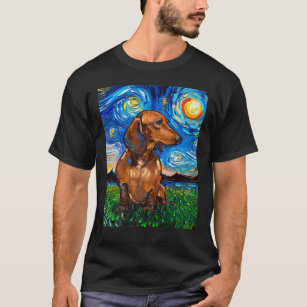 Brown Short Hair Dachshund Doxie Starry Night Dog  T-Shirt