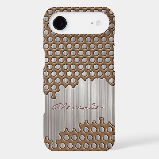 Brown & Silver Brushed Aluminium Metal-Custom Text Case-Mate iPhone Case (Back)