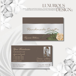 Brown Silver Decor Gorgeous Rose Flower with Photo Business Card