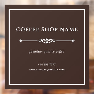 Brown Simple Coffee Shop Business Name White Frame Window Cling