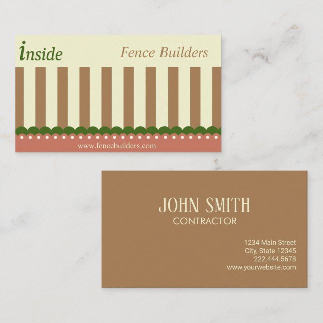 Brown Simple Fence Builder Contractor Business Card (Front/Back)