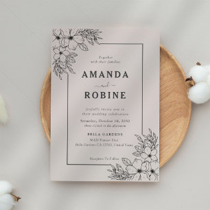 Brown Simple Flower Modern Elegant Wedding Invitation