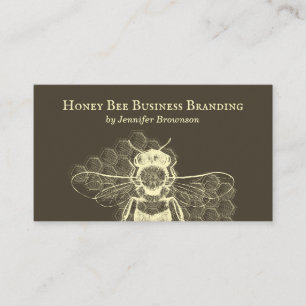 Brown Simple Honeycomb Bee Retro Apiary Business Card