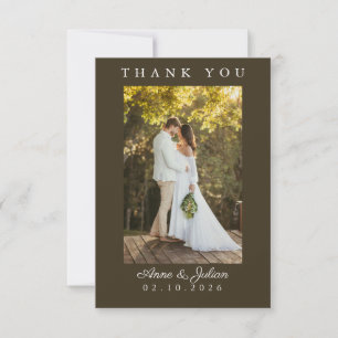 Brown Simple Photo Wedding Thank You Card W Note