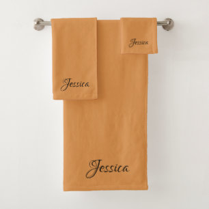 Brown simple script name plain bath towel set