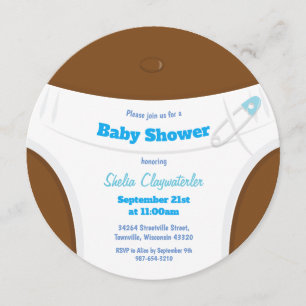 Brown Skin & Diaper Blue   Baby Shower Invitation