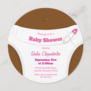 Brown Skin & Diaper Pink   Baby Shower Invitation