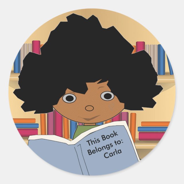 Brown Skin Library Girl Round Stickers (Front)