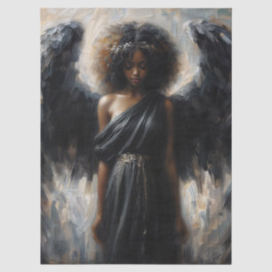 Brown-Skinned Angel Girl With Black Wings Tissue Paper