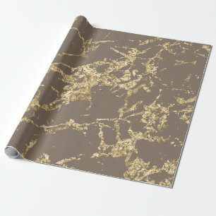 Brown Skinny Gold Marble Strokes Stone   Wrapping Paper