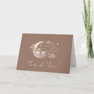 Brown Sleep Bear Moon Star Baby Shower Thank You Card