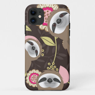 Brown Sloth Family Peeking through Jungle iPhone 11 Case