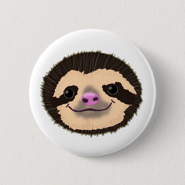 brown smiling sloth face 6 cm round badge (Front)