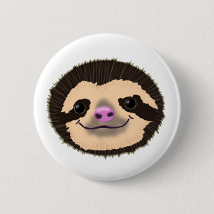 brown smiling sloth face 6 cm round badge