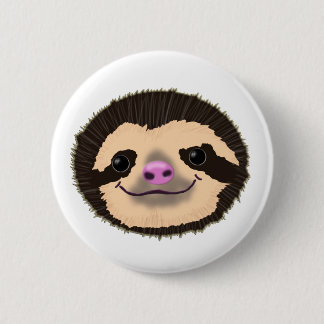 brown smiling sloth face 6 cm round badge