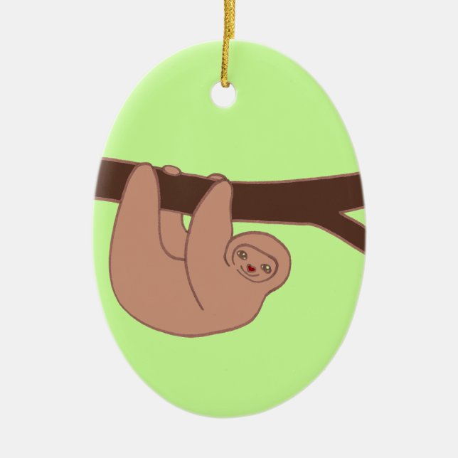 Brown Smiling Sloth with Heart Nose Ceramic Tree Decoration (Front)